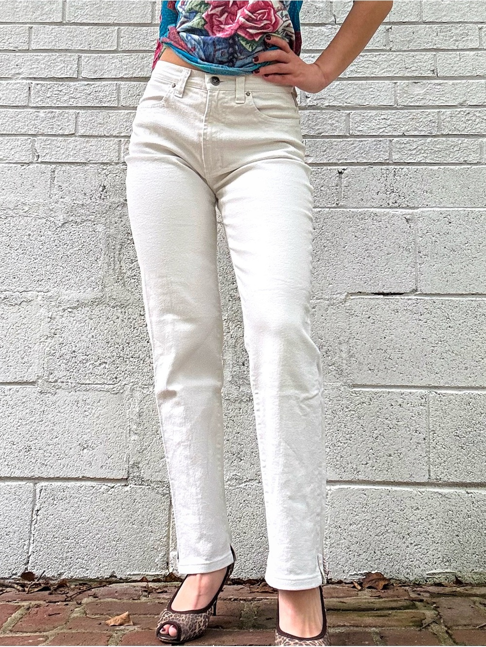 Versace Jeans Couture Authentic Vintage White Mid Rise Straight Leg Jeans